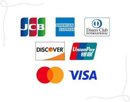 JCB、AMEX、DINERS、DISCOVER、銀聯、VISA、Master